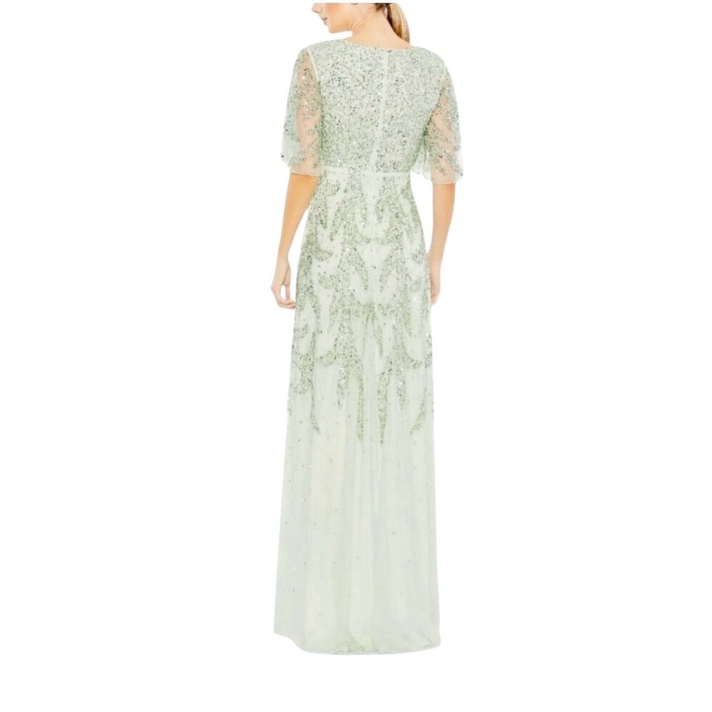 Mac Duggal 93681 Sage Sequin Butterfly Sleeve High Low Dress Size 12 $498 - Picture 3 of 7